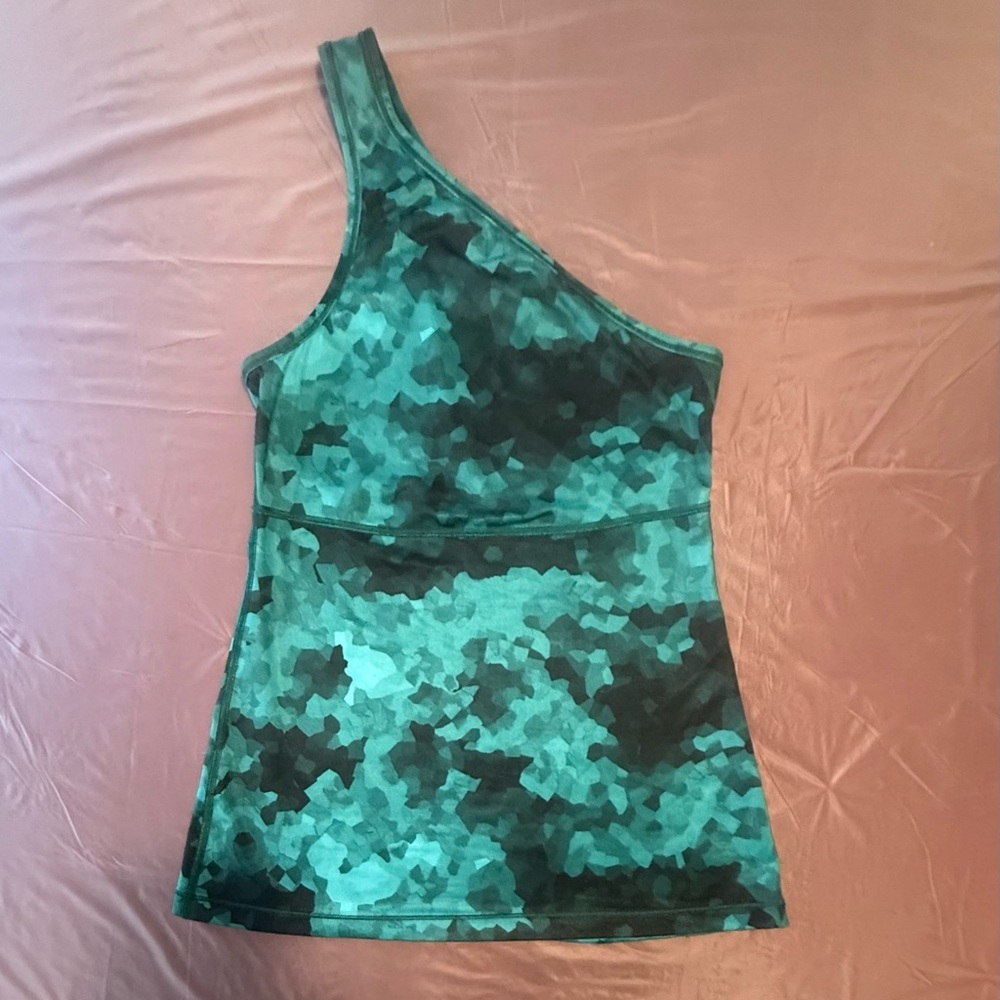 Lululemon Athletica Teal Camouflage One-Shoulder Tank Top Size 8/Medium - Picture 2 of 7